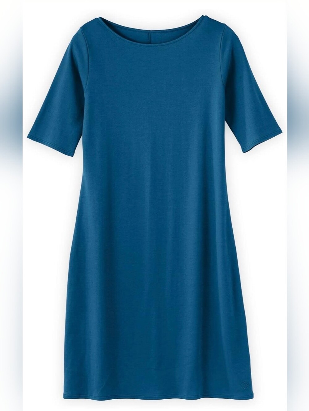 Fair Indigo 100% Organic Pima Cotton Half Sleeve Boat Neck Dress - Peacock Teal - Picture 2 of 10